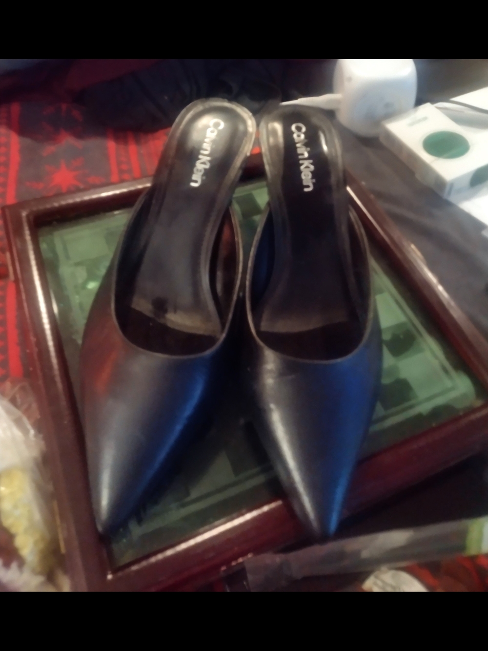 Calvin Klein Black Pointed-Toe Slip-On Mules - Sleek Leather